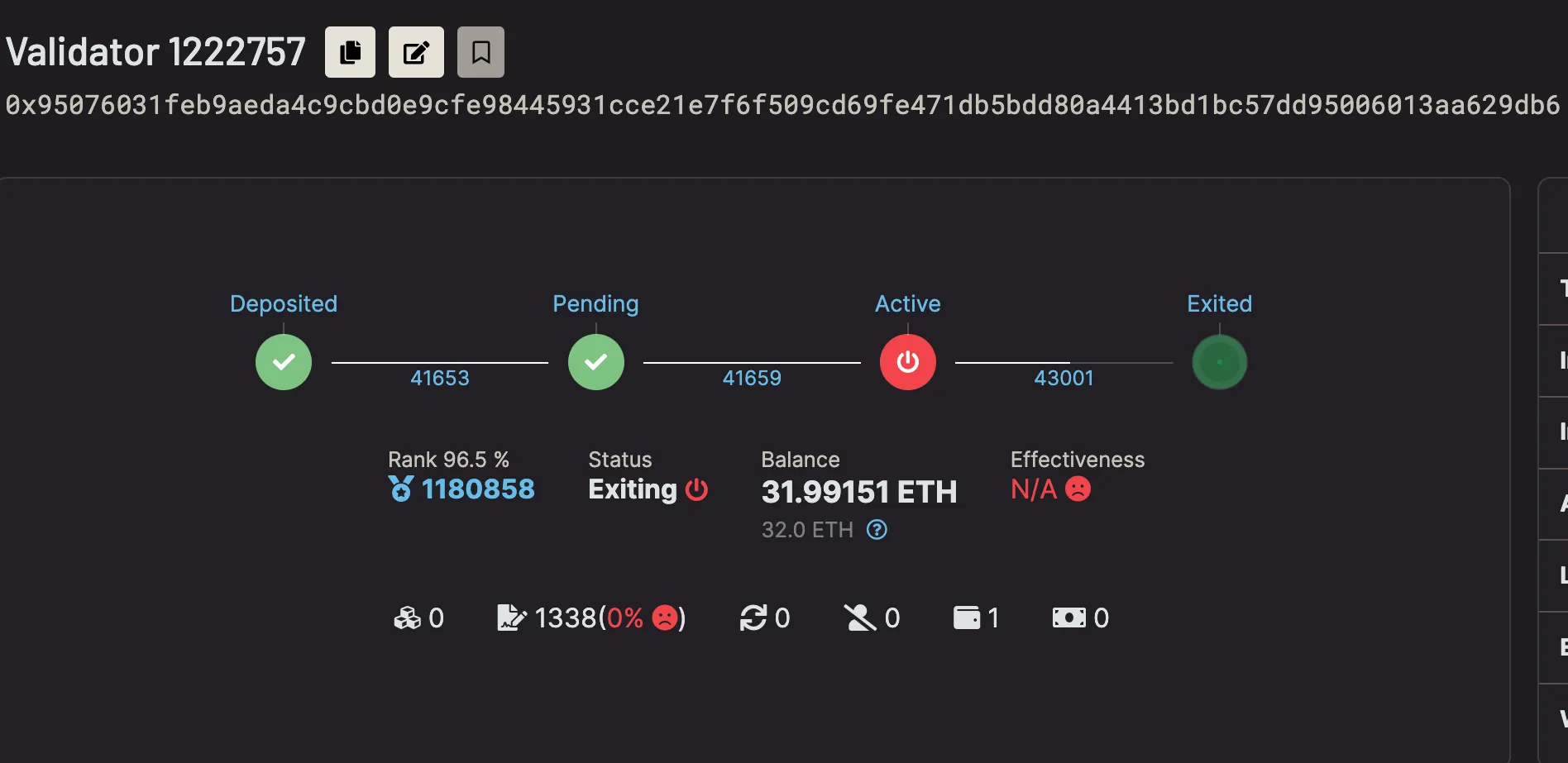 Beaconcha.in validator showing exiting status