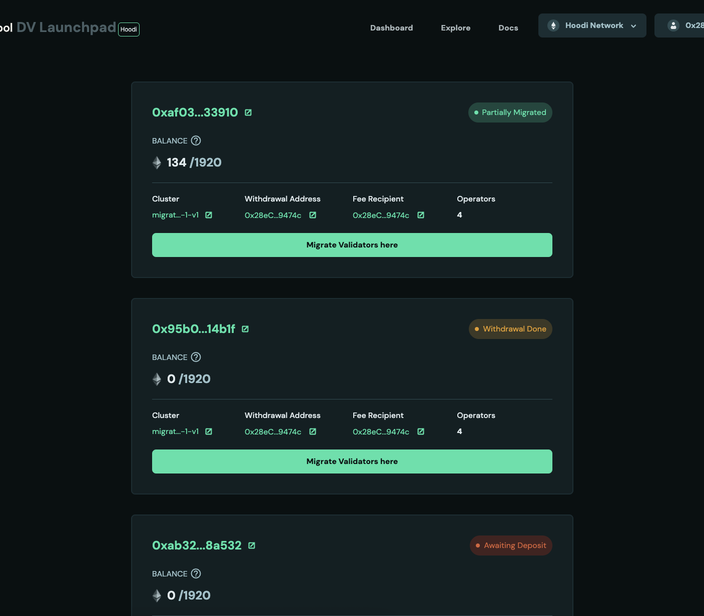 Target withdrawal address view